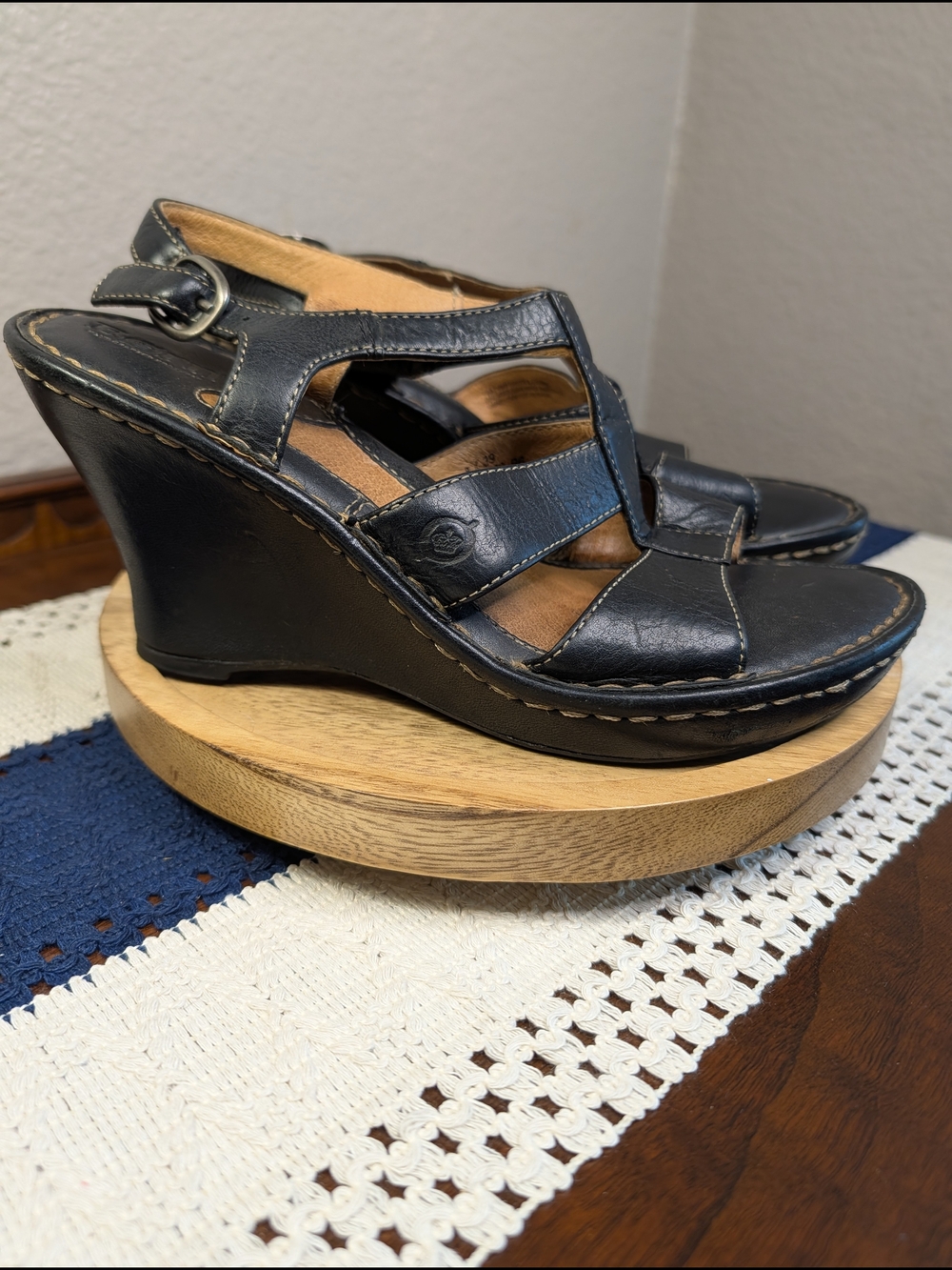 Born Black Leather Wedge Sandals - Women's Comfortable Strappy Heels